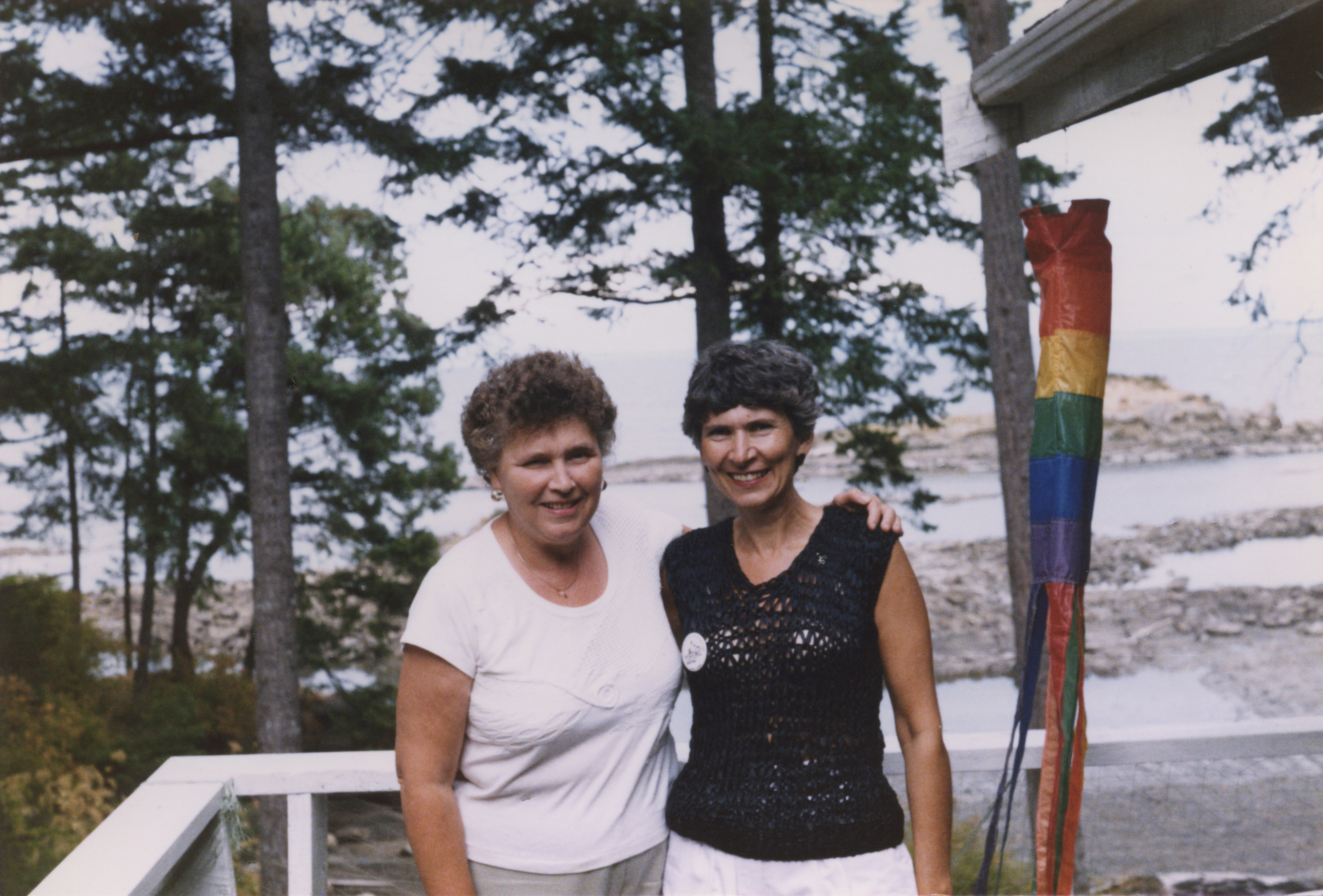 Photograph of Sheila with her dear friend Ann on the deck at the cottage